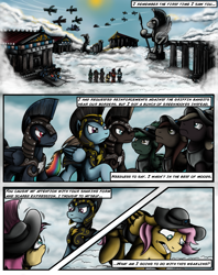 Size: 1935x2449 | Tagged: safe, artist:jamescorck, commander hurricane, fluttershy, private pansy, rainbow dash, pegasus, pony, comic:i will never leave you, cloudsdale, comic, history