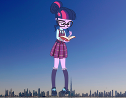 Size: 2000x1563 | Tagged: safe, artist:lunarina, sci-twi, twilight sparkle, equestria girls, friendship games, burj khalifa, dubai, giantess, macro, solo, united arab emirates