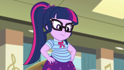 Size: 2560x1440 | Tagged: safe, artist:neongothic, edit, edited screencap, screencap, sci-twi, twilight sparkle, better together, equestria girls, overpowered (equestria girls), belly, big belly, chubby, chubby sci-twi, chubby twilight, fat, fat edit, female, glasses, hands on hip, ponytail, sci-twilard, solo, twilard sparkle, weight gain