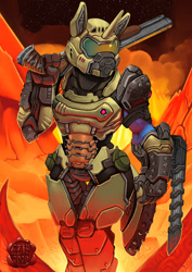 Size: 707x1000 | Tagged: safe, artist:eztp, oc, oc:wander bliss, anthro, armor, character, doom, doom eternal, doom slayer, doomguy, female, gun, mare, shotgun, slayer, weapon, ych result