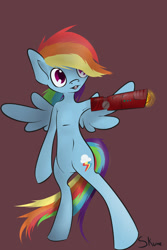 Size: 2000x3000 | Tagged: safe, artist:skune, rainbow dash, pegasus, pony, semi-anthro, armpits, high res, iron man, marvel comics, prosthetic limb, prosthetics, solo