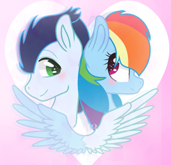 Size: 1160x1124 | Tagged: safe, artist:soarinrainbowdash3, rainbow dash, soarin', pegasus, pony, bust, male, shipping, soarindash, straight