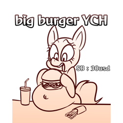 Size: 2500x2500 | Tagged: safe, artist:metalface069, alicorn, earth pony, pegasus, pony, unicorn, belly, belly button, big belly, burger, commission, drink, eating, fat, food, french fries, gut rest, meat, ponies eating meat, your character here