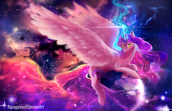 Size: 3500x2264 | Tagged: safe, artist:aquagalaxy, oc, oc only, oc:gloomy, alicorn, pony, alicorn oc, color porn, ethereal mane, macro, magic, majestic, pony bigger than a planet, race swap, solo, space, stars, tangible heavenly object