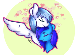 Size: 1202x864 | Tagged: safe, artist:cottonbreeze, oc, oc only, oc:delly, oc:graceful motion, cute, female, happy, heart, lesbian, shipping, simple background, snuggling, transparent background