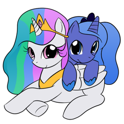 Size: 500x500 | Tagged: safe, artist:kloudmutt, princess celestia, princess luna, alicorn, pony, cute, duo, duo female, female, filly, foal, hnnng, simple background, smiling, white background, woona