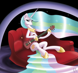 Size: 8333x7821 | Tagged: safe, artist:midwestbrony, princess celestia, alicorn, pony, absurd resolution, bass guitar, female, guitar, mare, musical instrument, sitting, solo, vector