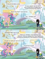 Size: 850x1100 | Tagged: safe, pound cake, princess celestia, alicorn, pony, ask terry, female, holy grail, mare, monty python, queen, queen celestia, sir naitf