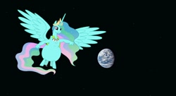 Size: 1214x658 | Tagged: artist needed, source needed, useless source url, safe, princess celestia, whoa nelly, alicorn, centaur, taur, chubbylestia, conjoined, earth, end of the world, fat, fusion, multiple heads, spread wings, two heads, two heads are better than one, wat, wings