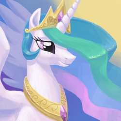 Size: 900x900 | Tagged: safe, artist:needsmoarg4, princess celestia, alicorn, pony, g4, bust, female, mare, portrait, smiling, solo