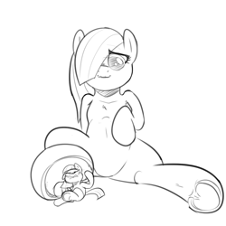 Size: 1000x1000 | Tagged: safe, artist:khorme, limestone pie, marble pie, hearthbreakers, angry, giantess, hoof fetish, macro, monochrome, simple background, size difference, sketch, teasing, underhoof