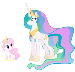 Size: 694x670 | Tagged: safe, princess celestia, alicorn, pony, cewestia, cute, cutelestia, dual persona, female, filly, foal, mare, pink-mane celestia, princess molestia, self ponidox, shrunken pupils, simple background, white background