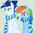 Size: 600x569 | Tagged: safe, artist:color-rainbow-s2, rainbow dash, soarin', pegasus, pony, blushing, clothes, male, scarf, scrunchy face, shared clothing, shared scarf, shipping, soarindash, straight