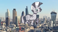 Size: 3000x1636 | Tagged: safe, artist:theotterpony, zecora, zebra, giantess, irl, london, macro, photo, ponies in real life, solo, vector