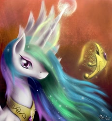 Size: 3346x3600 | Tagged: safe, artist:ajvl, princess celestia, alicorn, pony, abstract background, crown, female, high res, jewelry, mare, necklace, regalia, solo, tiara