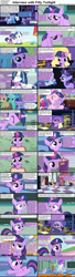 Size: 1282x4733 | Tagged: safe, screencap, candy mane, night light, princess cadance, princess celestia, shining armor, twilight sparkle, twilight velvet, alicorn, earth pony, pony, unicorn, comic:celestia's servant interview, caption, comic, female, filly, filly twilight sparkle, foal, interview, male, mare, stallion, teen princess cadance, teenager