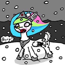 Size: 800x800 | Tagged: safe, artist:eternaljonathan, princess celestia, deer, reindeer, 1000 hours in ms paint, belly, belly on floor, burp, chubbylestia, deerified, digital art, fat, food, huge belly, ice cream, messy eating, snow, species swap, stuffed