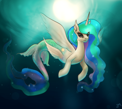 Size: 2006x1780 | Tagged: safe, artist:foxvanity, artist:kp-shadowsquirrel, princess celestia, alicorn, hippocampus, merpony, seapony (g4), bubble, crepuscular rays, cute, digital art, dorsal fin, ear fluff, ears, ethereal mane, ethereal tail, eyelashes, feather, female, fin, fin wings, fins, fish tail, flowing mane, flowing tail, high res, horn, looking at you, mare, ocean, pink eyes, sealestia, seaponified, seapony celestia, signature, smiling, smiling at you, solo, species swap, spread wings, sunlight, swimming, tail, underwater, water, wings