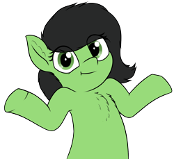 Size: 1802x1653 | Tagged: safe, artist:smoldix, oc, oc only, oc:anon filly, earth pony, pony, :t, chest fluff, ear fluff, female, filly, fluffy, looking at you, shrug, shrugpony, simple background, solo, transparent background