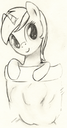 Size: 2240x4241 | Tagged: safe, artist:impydoo, amethyst star, sparkler, oc, oc only, oc:tinisparkler, pony, unicorn, micro, monochrome, pocket pony, solo, traditional art