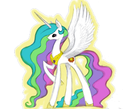 Size: 850x755 | Tagged: safe, artist:octomoparalysis, princess celestia, alicorn, pony, female, mare, raised hoof, solo