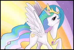 Size: 1530x1030 | Tagged: safe, artist:lisaorise, princess celestia, alicorn, pony, abstract background, female, mare, smiling, solo