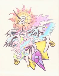 Size: 845x1082 | Tagged: safe, artist:ninastars, princess celestia, alicorn, pony, adolescence, artistic freedom, female, filly, growing up, mare, solo, traditional art, young