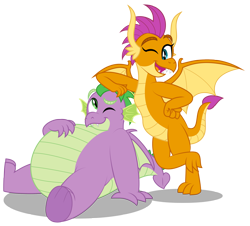 Size: 3000x2716 | Tagged: safe, artist:aleximusprime, smolder, spike, dragon, flurry heart's story, adult, adult spike, brother and sister, chubby, cute, dragoness, duo, fat, fat spike, female, friends, future, height difference, male, nuggies, older, older smolder, older spike, pals, plump, siblings, simple background, smolderbetes, spikabetes, transparent background