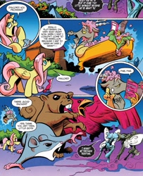 Size: 1387x1708 | Tagged: safe, artist:andypriceart, idw, discord, fluttershy, bird, draconequus, pegasus, pony, rat, squirrel, umbrum, siege of the crystal empire, spoiler:comic, spoiler:comic37, bathtub, comic, dialogue, female, macro, male, mare, official comic, rodent