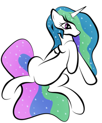 Size: 1280x1546 | Tagged: safe, artist:zomgitsalaura, princess celestia, alicorn, pony, bellyrubs, female, mare, missing accessory, on back, simple background, solo, white background