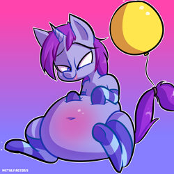 Size: 3000x3000 | Tagged: safe, artist:metalface069, oc, oc only, oc:mobian, pony, balloon, belly, big belly, clothes, fat, huge belly, inflation, socks, solo, striped socks, tongue out, ych result