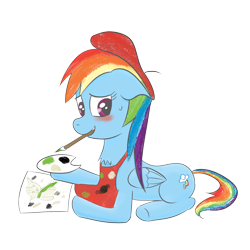 Size: 2000x2000 | Tagged: safe, artist:yinglongfujun, rainbow dash, pegasus, pony, blushing, painting, simple background, solo