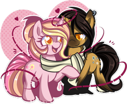 Size: 1500x1231 | Tagged: safe, artist:xwhitedreamsx, oc, oc only, oc:iron shot, pony, unicorn, clothes, ear piercing, earring, female, jewelry, male, mare, piercing, raised hoof, scarf, shared clothing, shared scarf, simple background, stallion, transparent background, unshorn fetlocks