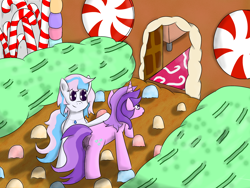 Size: 2400x1800 | Tagged: safe, amethyst star, sparkler, oc, oc:starburn, oc:tinisparkler, candy, cute, digital, food, gingerbread house, micro