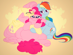 Size: 2025x1535 | Tagged: safe, artist:hyperfixatins, artist:pillsburries, fluttershy, pinkie pie, rainbow dash, earth pony, pegasus, pony, chonk, chubbie pie, chubby, chubby cheeks, chubby dash, chubbyshy, cuddling, cuteness overload, fat, fattershy, female, flutterdashpie, heart eyes, lesbian, ms paint, polyamory, pudgy pie, rainblob dash, scrunchy face, shipping, snuggling, underhoof, wingding eyes