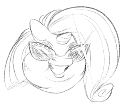 Size: 450x375 | Tagged: safe, artist:gabrielcoroum, rarity, pony, unicorn, chubby cheeks, close-up, deal with it, double chin, fat, floppy ears, grin, head, lineart, monochrome, raritubby, shitposting, smiling, solo, sunglasses