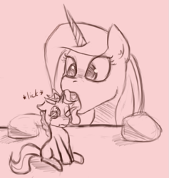 Size: 755x795 | Tagged: safe, artist:post-it, fancypants, fleur-de-lis, /mlp/, 4chan, imminent vore, licking, macro, meme, micro, monochrome, tongue out