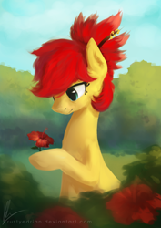 Size: 2480x3507 | Tagged: safe, artist:rustyedrian, oc, oc only, oc:rosa blossomheart, earth pony, pony, female, flower, hibiscus, mare, solo