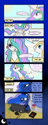 Size: 800x2080 | Tagged: safe, artist:juanrock, princess celestia, princess luna, alicorn, pony, comic, computer, diablo 3, duo, female, gamer luna, guard, headphones, mare, playing, royal guard