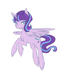 Size: 686x837 | Tagged: safe, artist:braindead, starlight glimmer, alicorn, pony, alicornified, flying, looking at you, race swap, simple background, solo, starlicorn, white background, wings, xk-class end-of-the-world scenario