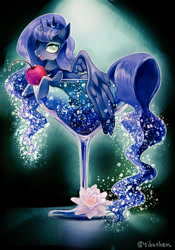Size: 500x714 | Tagged: safe, artist:sibashen, princess luna, alicorn, pony, alcohol, cherry, colored pupils, cup, cup of pony, food, martini, micro, pixiv, solo