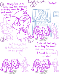 Size: 4779x6013 | Tagged: safe, artist:adorkabletwilightandfriends, spike, twilight sparkle, twilight sparkle (alicorn), alicorn, dragon, pony, comic:adorkable twilight and friends, adorkable, adorkable twilight, cake, comic, cute, diet, disappointed, dork, family, fat, food, friendship, happy, humor, overweight, rain, scale, upset, weight, window