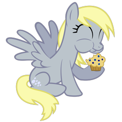 Size: 6667x6667 | Tagged: safe, artist:besttubahorse, derpy hooves, pegasus, pony, absurd resolution, eating, food, happy, muffin, simple background, sitting, solo, transparent background, vector