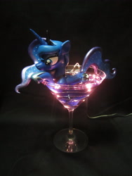 Size: 3240x4320 | Tagged: safe, artist:earthenpony, princess luna, pony, alcohol, cup of pony, food, irl, lights, martini, micro, photo, sculpture, solo