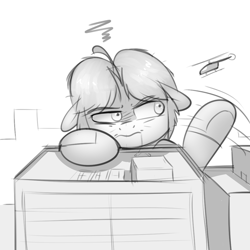 Size: 1000x1000 | Tagged: safe, artist:khorme, oc, oc only, oc:ultramare, annoyed, city, drool, helicopter, macro, monochrome, sketch, waking up