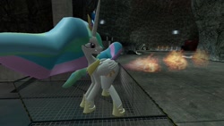 Size: 1366x768 | Tagged: safe, princess celestia, alicorn, pony, 3d, fart, female, fire, fire fart, gary's mod, gmod, looking back, mare, solar wind, solo