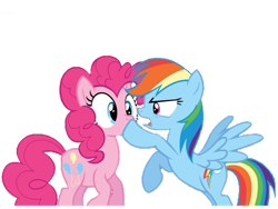 Size: 900x675 | Tagged: safe, artist:ponycandance, pinkie pie, rainbow dash, earth pony, pegasus, pony, over a barrel, angry, bipedal, duo, hoof over mouth, open mouth, simple background, spread wings, surprised, transparent background, vector, wide eyes