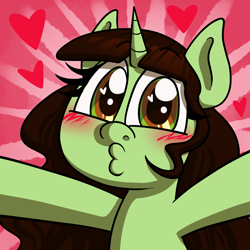 Size: 1300x1300 | Tagged: safe, artist:alittleofsomething, oc, oc only, oc:alos, pony, unicorn, blushing, female, heart, heart eyes, kissing, looking at you, mare, solo, wingding eyes