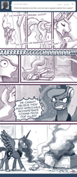 Size: 600x1361 | Tagged: safe, artist:johnjoseco, princess celestia, princess luna, alicorn, pony, angry, ask princess molestia, comic, fainting goat, female, funny, funny as hell, gamer luna, headset, mare, monochrome, on side, princess molestia, rage, traditional royal canterlot voice, walking on sunshine