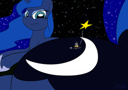 Size: 1270x900 | Tagged: safe, artist:made-in-donuts, princess luna, human, apollo 18, astronaut, frown, macro, moon landing, moonbutt, plot